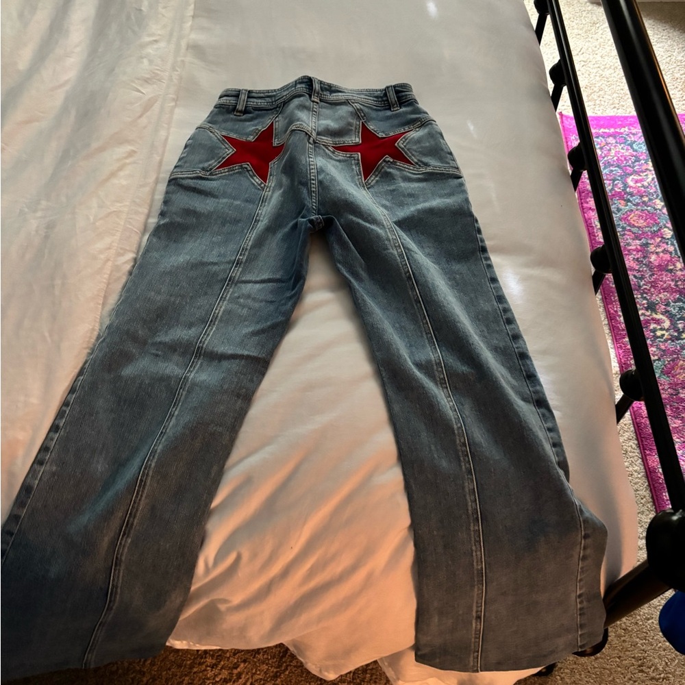 Blue Jeans with Red Star Patches